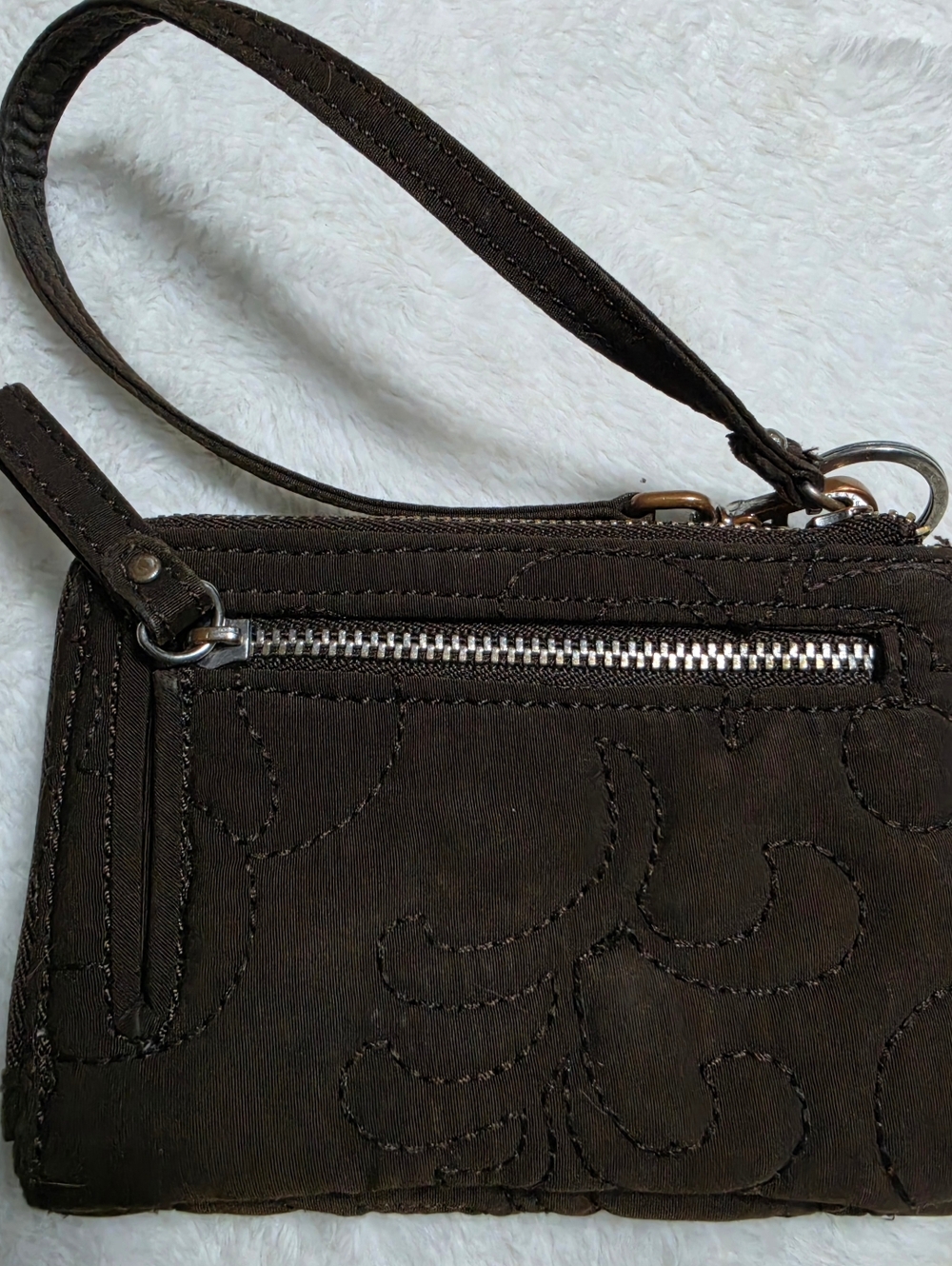 Very Bradley Open Brown Suede Tri-fold Wallet Magnetic Snap Closure Wristlet - Picture 8 of 9